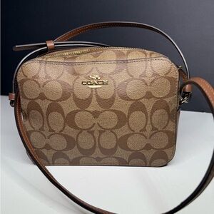 Y2k Coach Mini Jamie Camera bag Brown Signature C Jacquard Crossbody w Gold